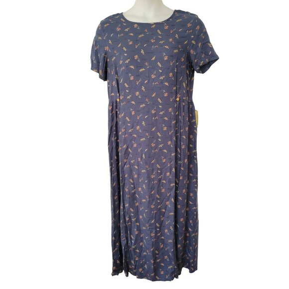 Eddie Bauer Tall L Rayon Blue Floral Maxi Dress Modest Church Home School Mom - Picture 1 of 6